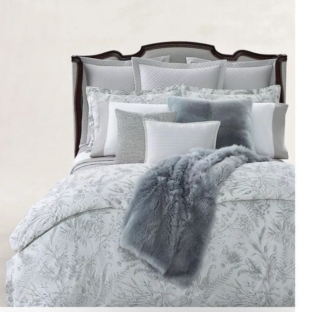 Ralph Lauren Genevieve Floral Queen Duvet Cover 100% Cotton Sateen Gray NWT $355